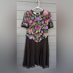 VINTAGE Laurence Kazar Women's Evening Dress Size Large Petite Sequins Silk